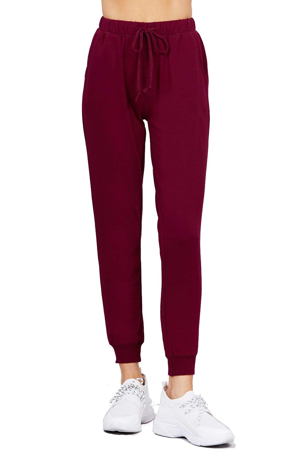 Khanomak Plain Long Drawstring Waist Front Pockets French Terry Joggers1