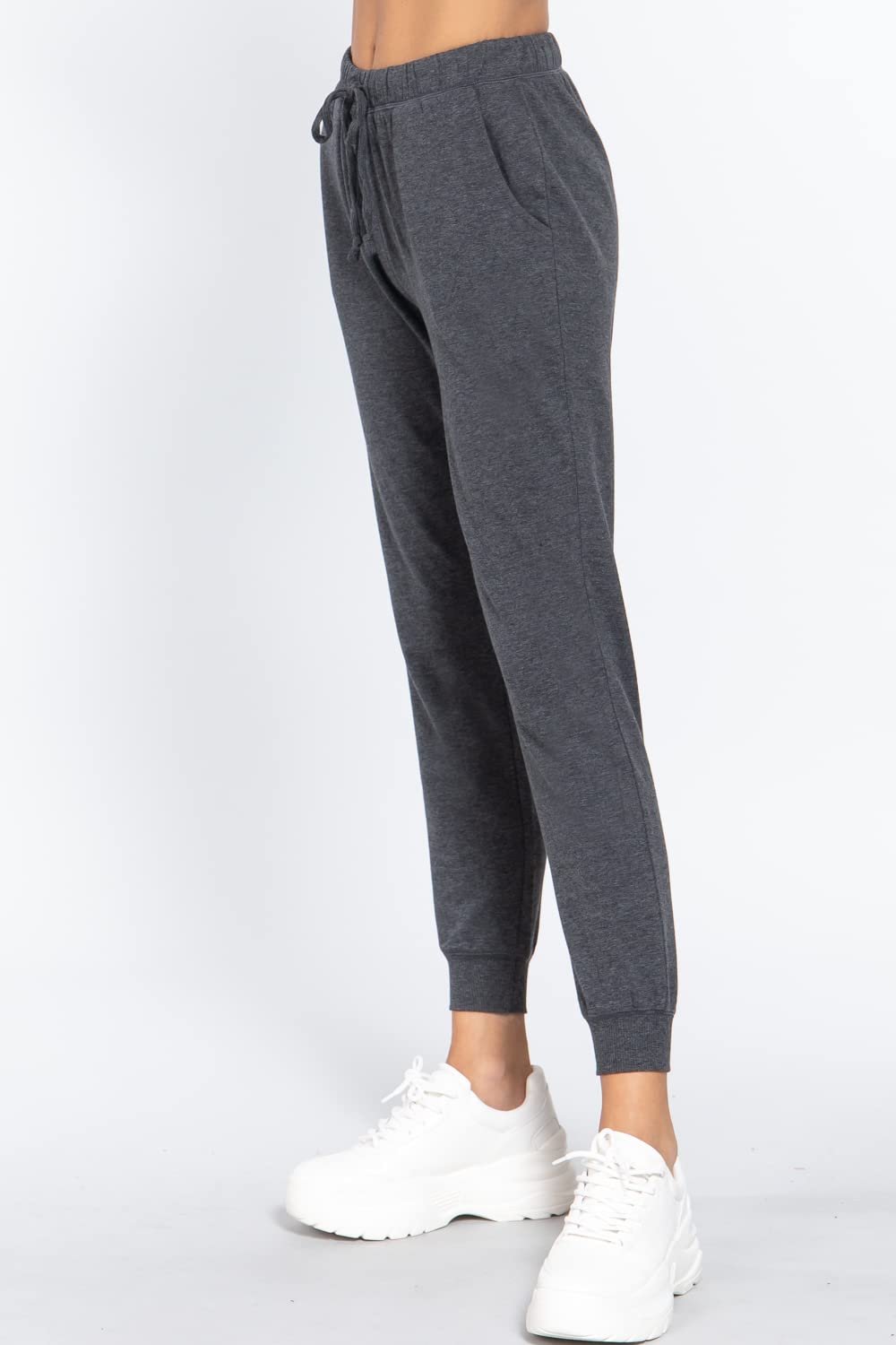 Plain Long Drawstring Waist Front Pockets French Terry Joggers