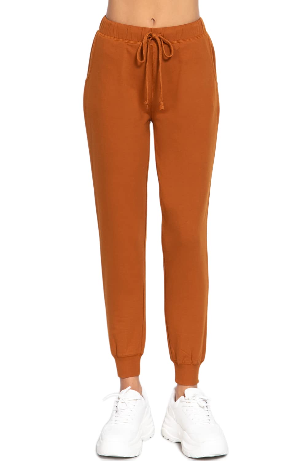 Khanomak Plain Long Drawstring Waist Front Pockets French Terry Joggers1