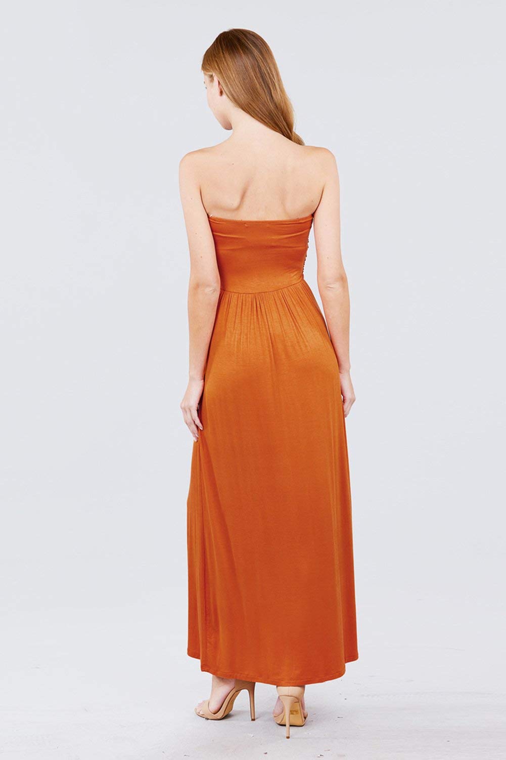 Women Strapless Off Shoulder Tube Sleeveless Long Casual Pocket Maxi Dress
