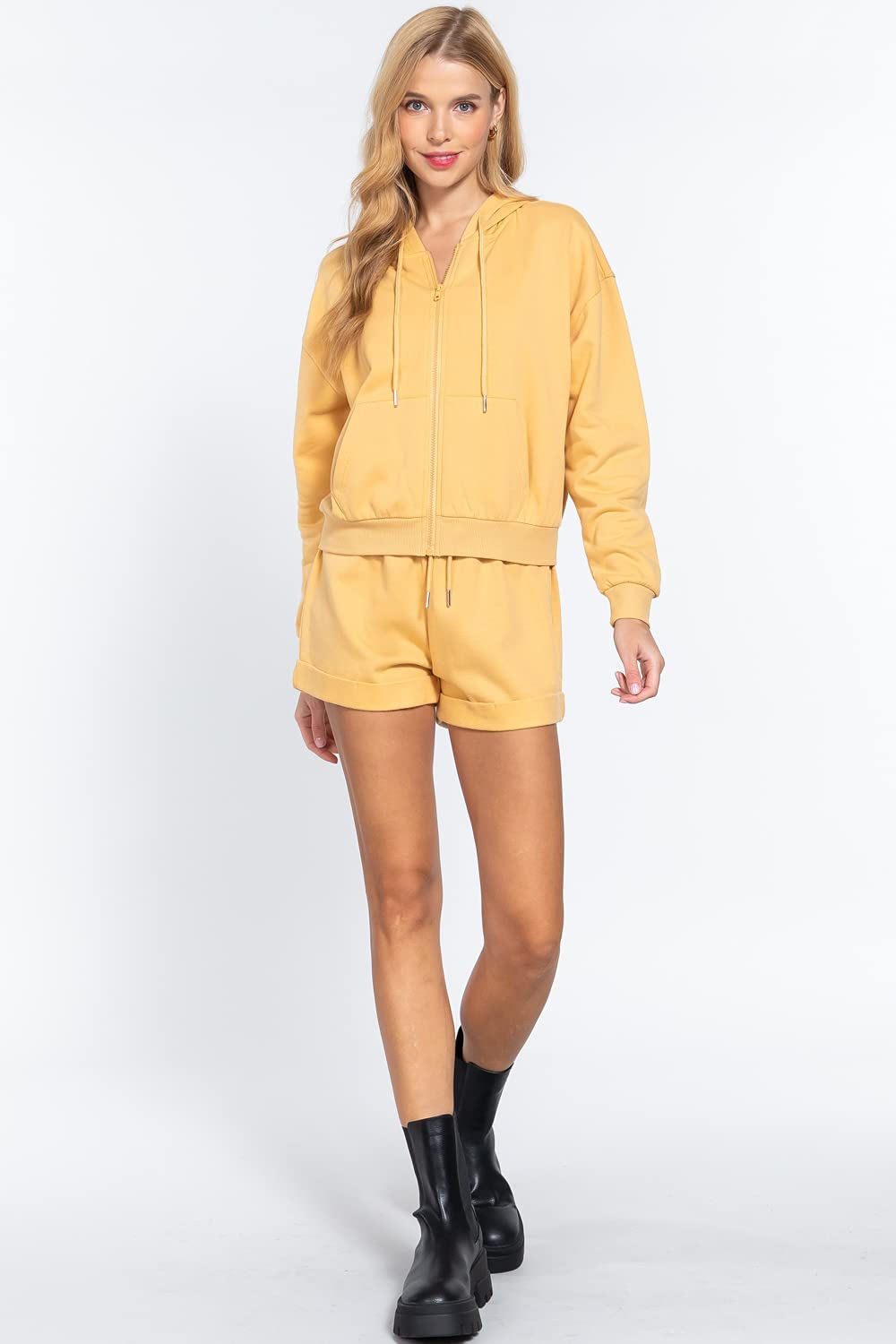 Women's Long Sleeve Inner Brushed French Terry Oversized Hoodie Zip Up Jacket
