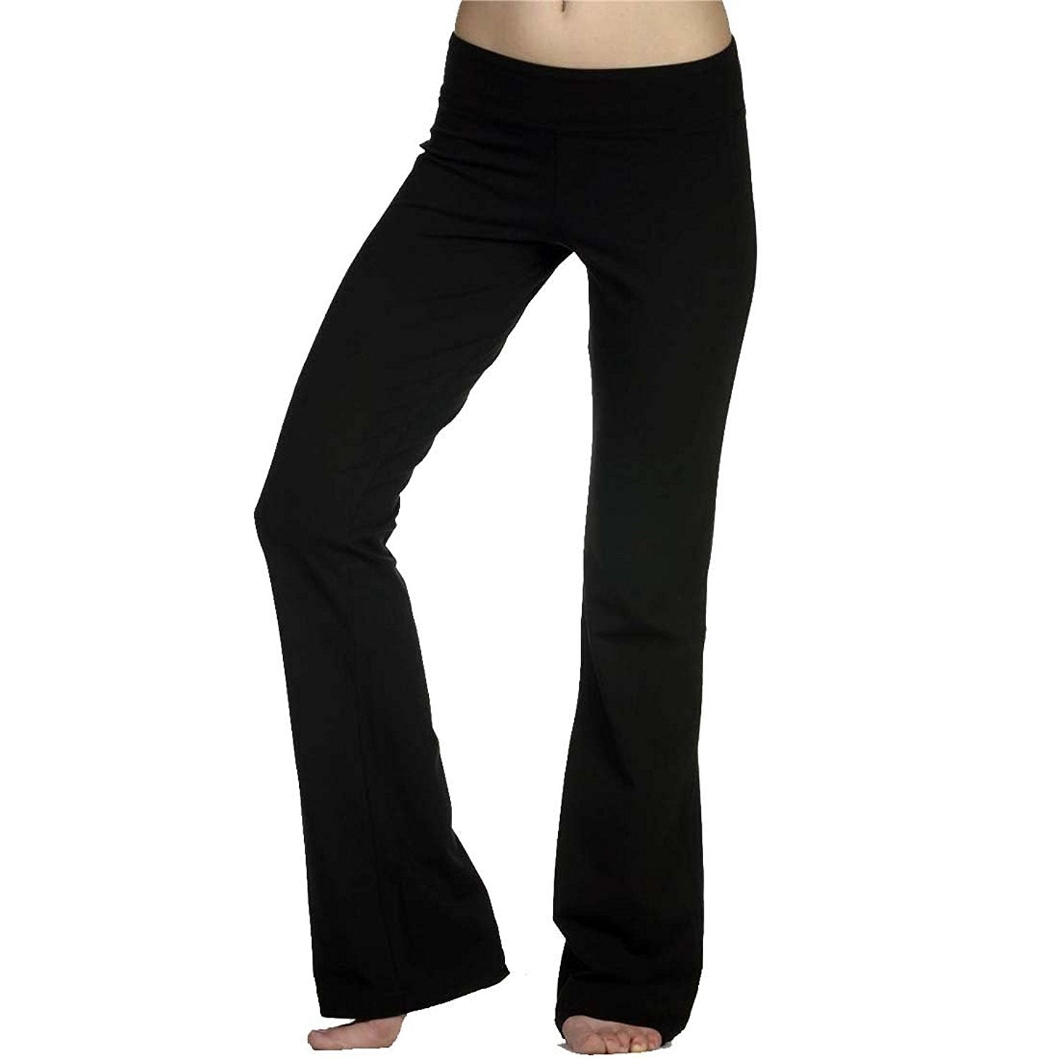 HIgh Waist Foldover Contrast Waist Bootleg Flare Yoga Pants