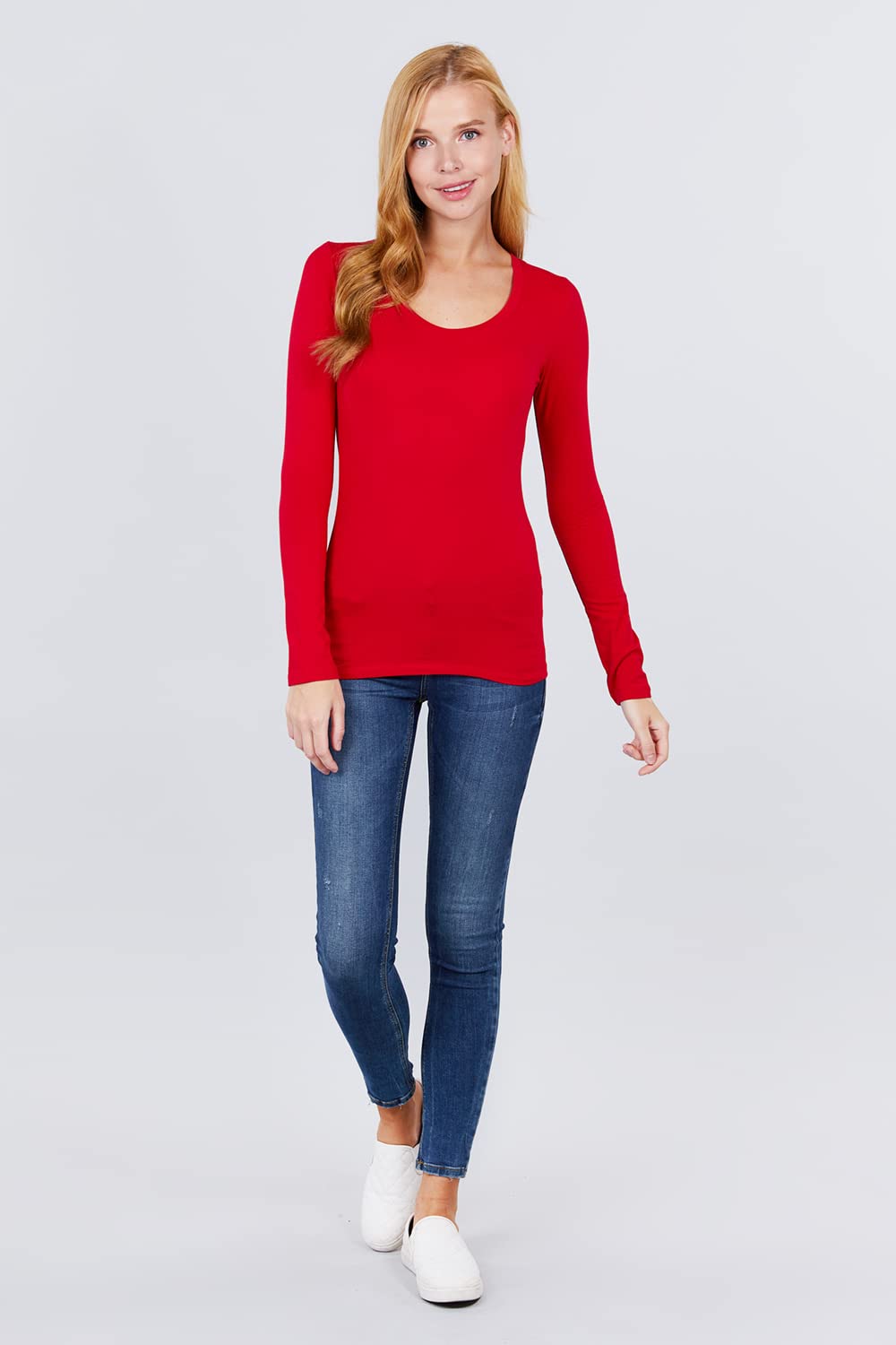 Khanomak Plain Casual Scoop Neck Long Sleeve Tee T-Shirt