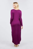 Women's Round Neck Long Sleeve Side Pocket Maxi Dress