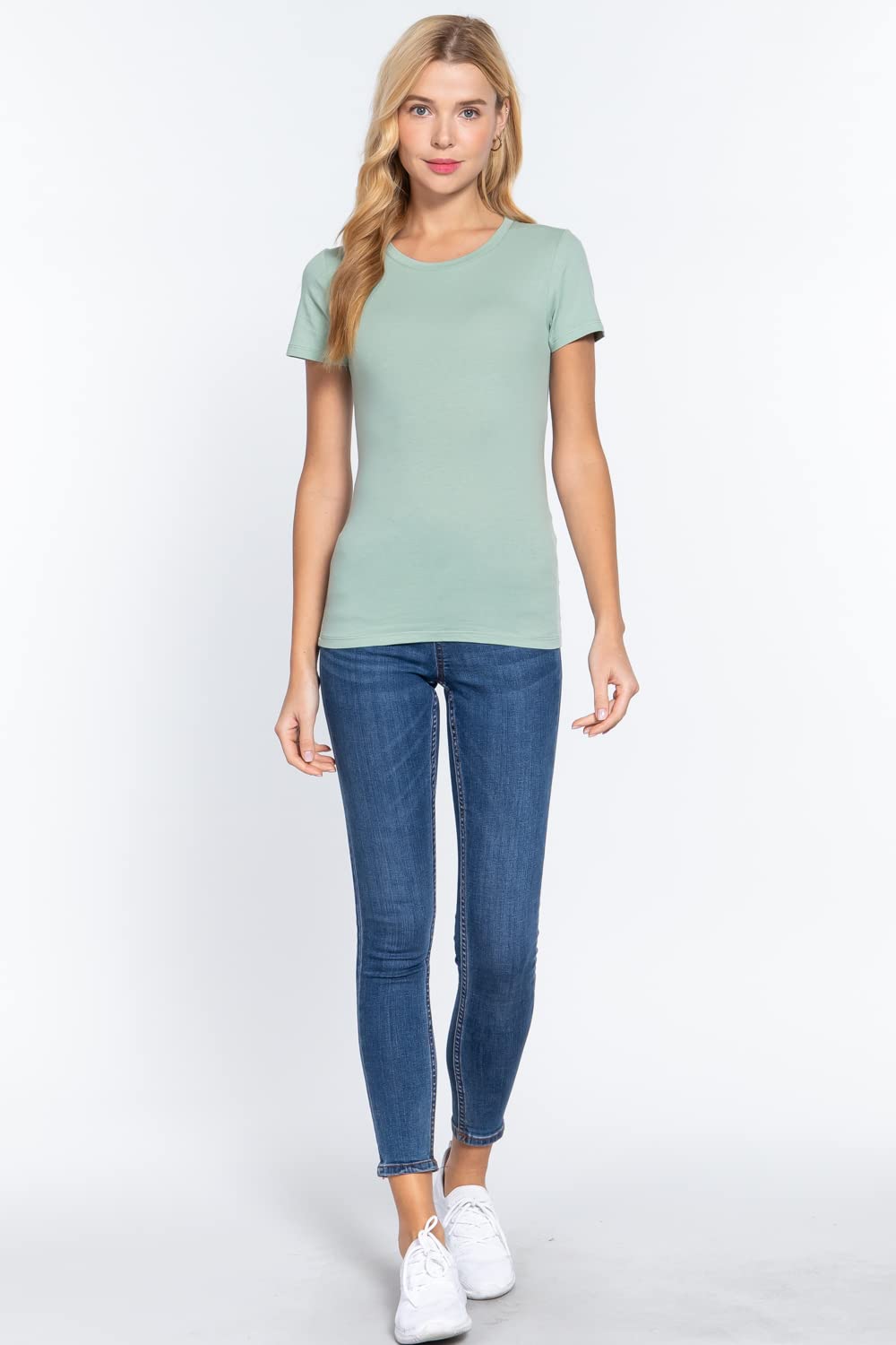 Khanomak Women's Short Sleeves Crew Neck Cotton Spandex Jersey Top