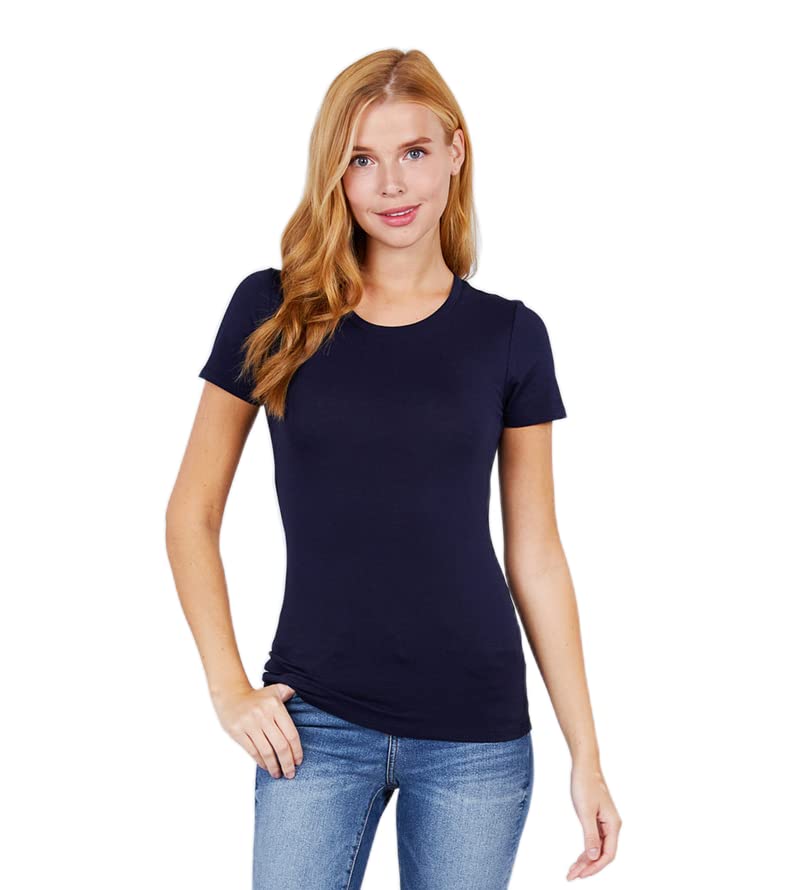 Khanomak Women's Short Sleeves Crew Neck Cotton Spandex Jersey Top