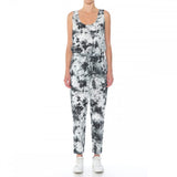 Womens-Monotone Tie Dye Print French Terry Knit Scoop Neck Sleeveless Jumpsuit