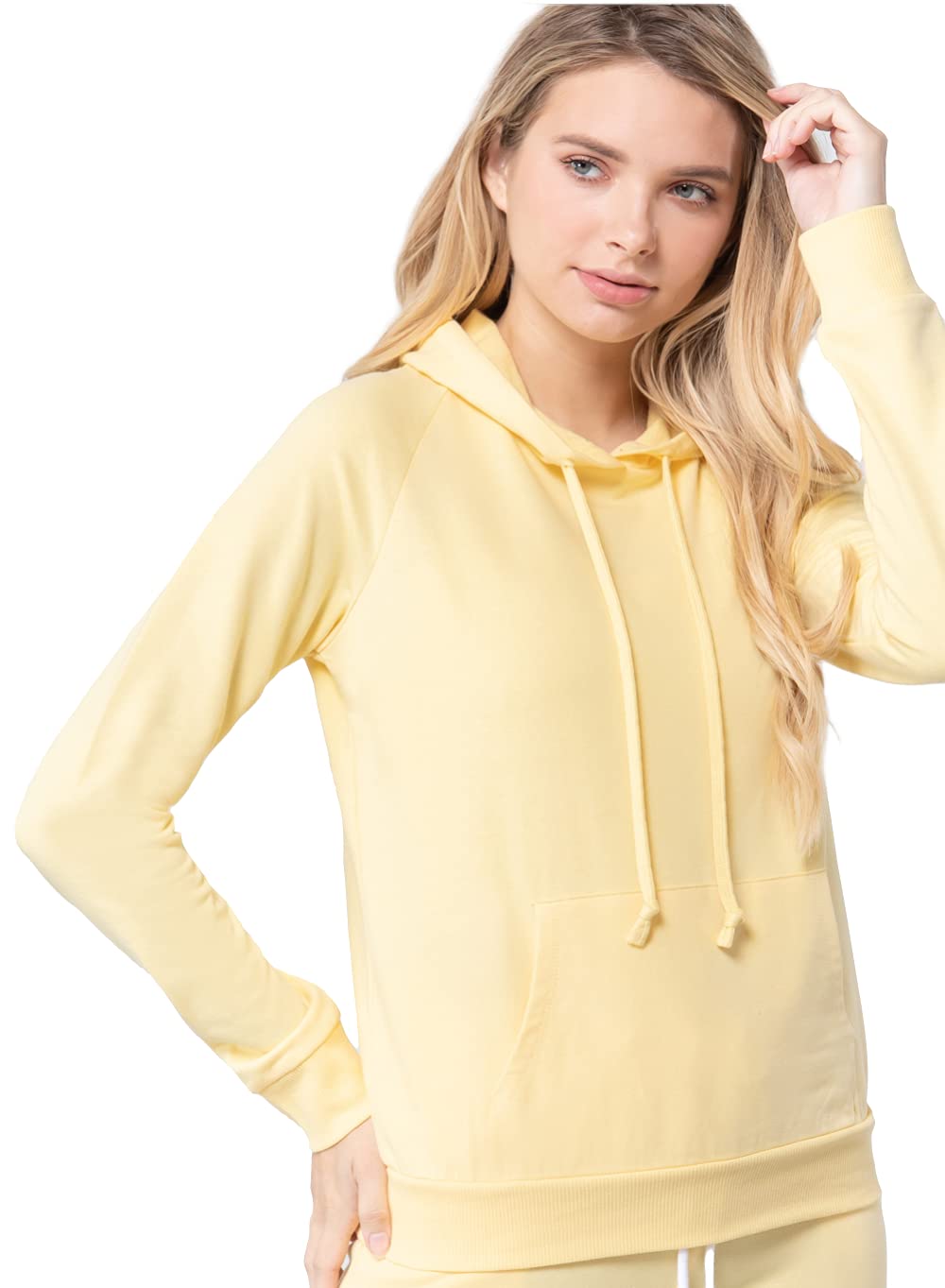 Khanomak Plain Casual Long Sleeve Pullover Drawstring Hoodie Kangaroo Front Pocket Sweatshirt