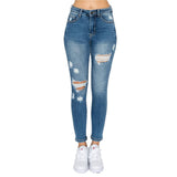 Womens- High Rise Authentic Distressed Denim Skinny Jeans