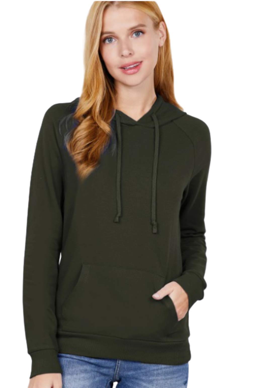 Khanomak Plain Casual Long Sleeve Pullover Drawstring Hoodie Kangaroo Front Pocket Sweatshirt