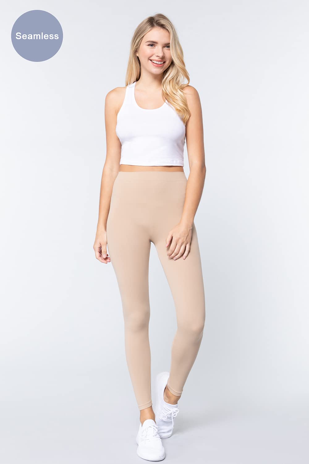 Khanomak Women's High Rise Elastic Waist Seamless Leggings