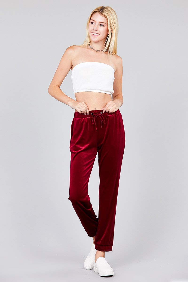 Khanomak Women's Waist Drawstring Casual Velvet Jogger Pants