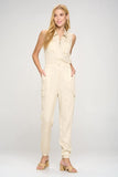 Tencel Sleeveless Jumpsuit with Cargo Pockets