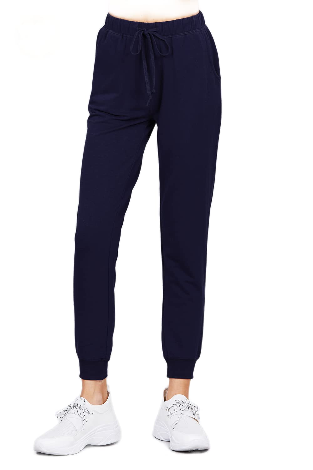 Khanomak Plain Long Drawstring Waist Front Pockets French Terry Joggers1