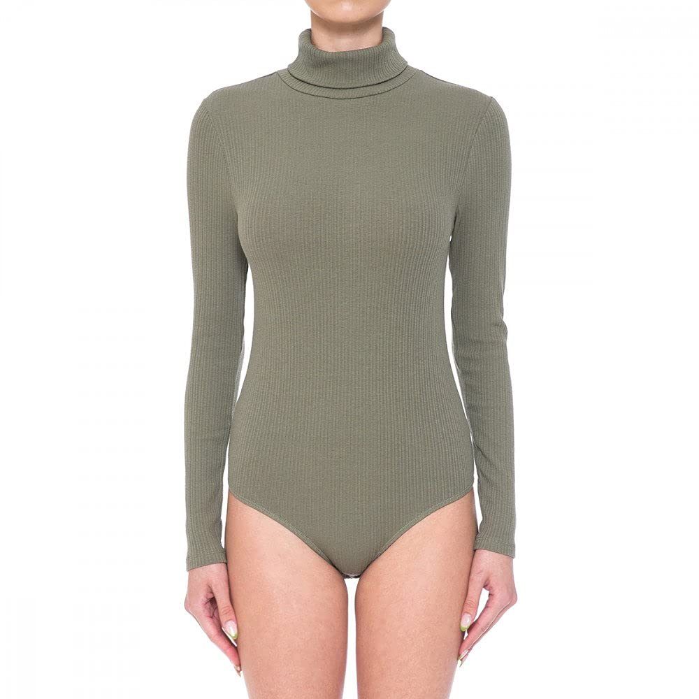 Women's Multi-Ribbed Turtleneck Long Sleeve Bodysuit