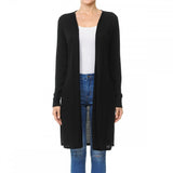 Women's Long Sleeve Ribbed Longline Cardigan Duster with Side Slit