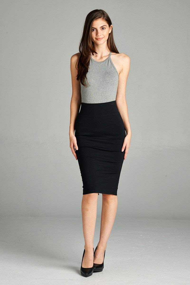 Khanomak Women's High Rise Basic Long Bodycon Pencil Back Slit Skirt