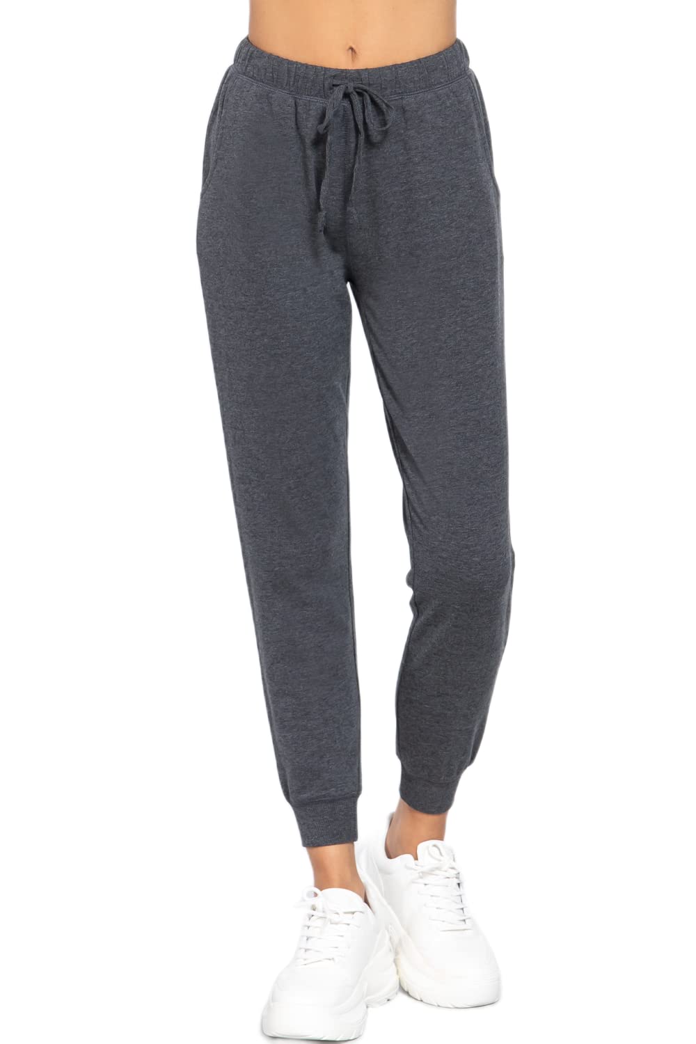 Khanomak Plain Long Drawstring Waist Front Pockets French Terry Joggers1