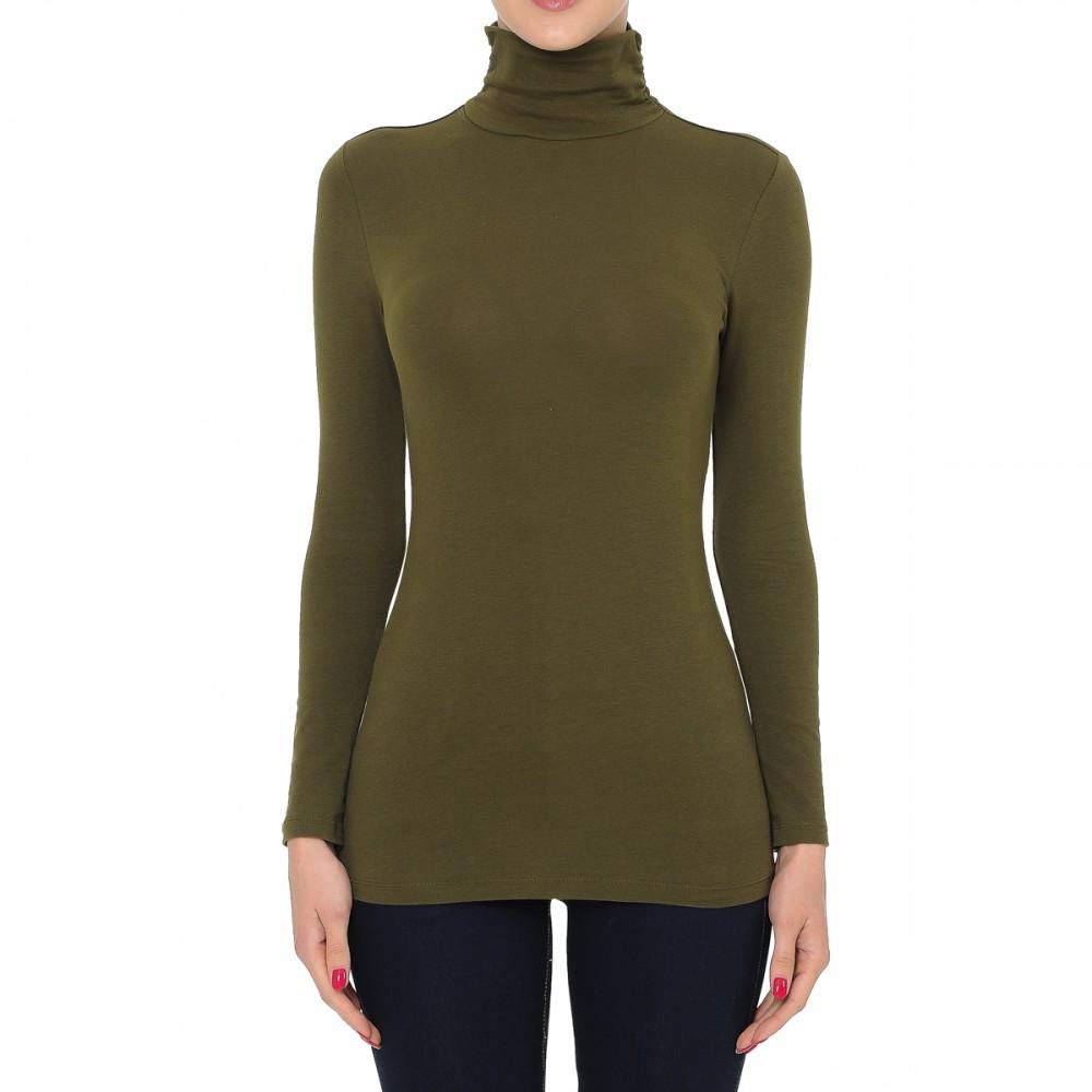 Khanomak Women's Long Sleeve Plain Turtle Neck Top Shirt