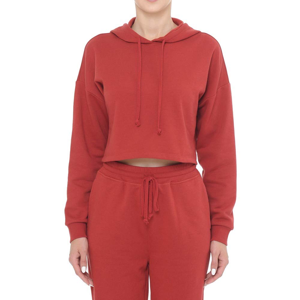 Women's Drawstring Cotton Blend Basic Cropped Fleece Pullover Hoodie