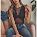 Womens-Sheer Mesh X-Lace Illusion Panelled Sleeveless V Neck Sheer Open Back Bodysuit