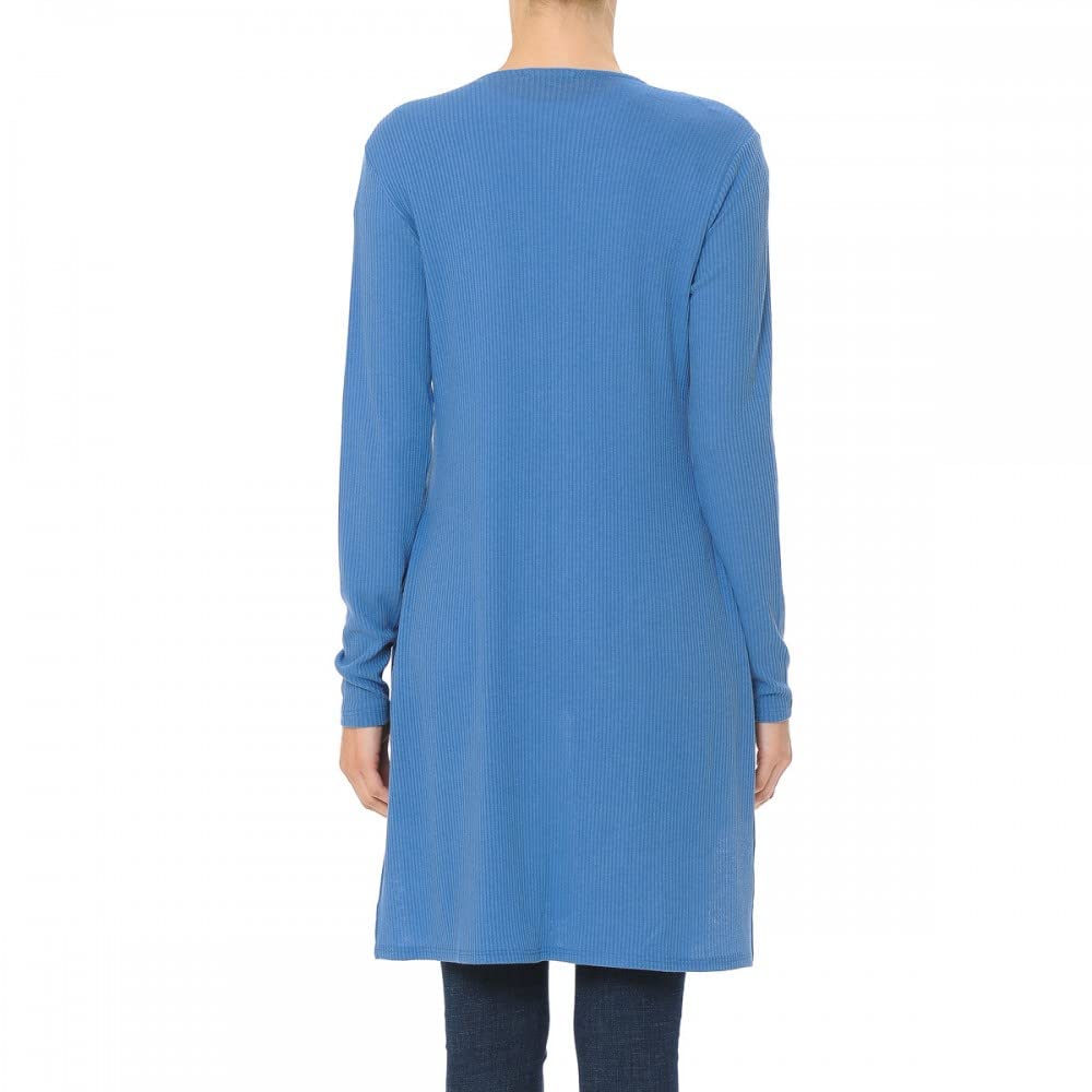 Women's Long Sleeve Ribbed Longline Cardigan Duster with Side Slit