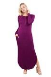 Women's Round Neck Long Sleeve Side Pocket Maxi Dress