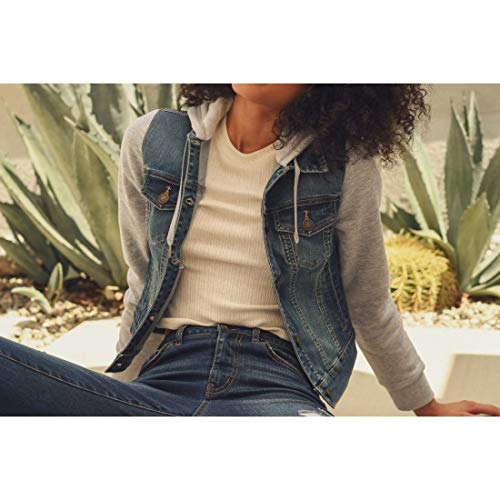 Women Fleece Sleeve and Hood Denim Jacket