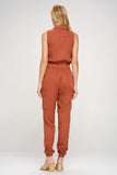 Tencel Sleeveless Jumpsuit with Cargo Pockets