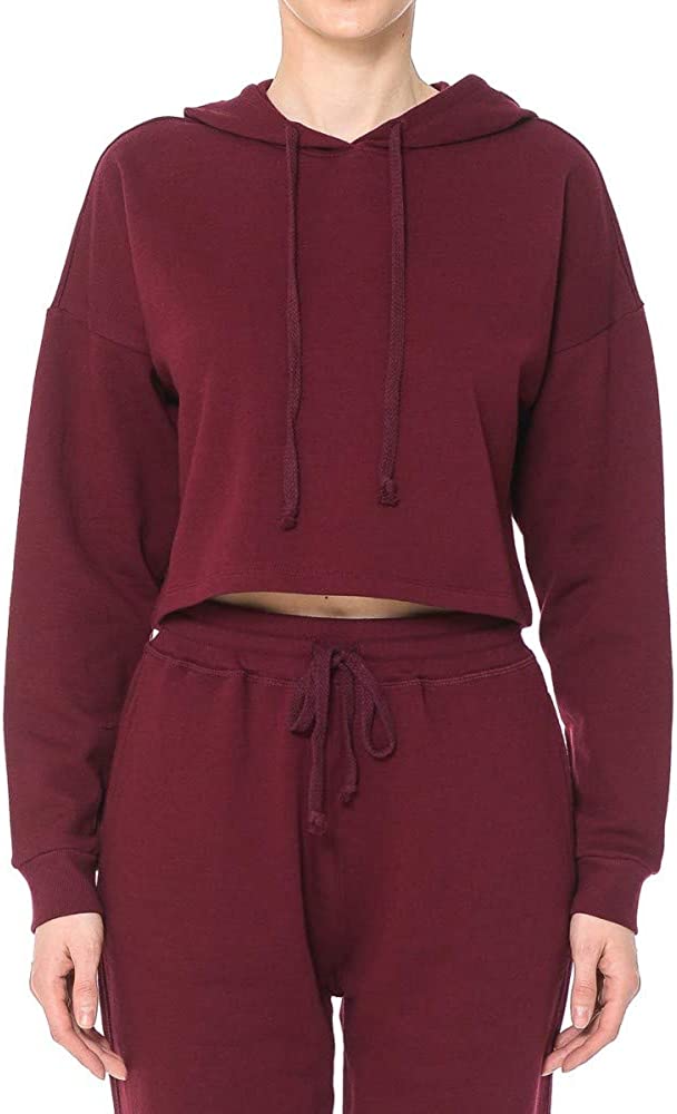 Women's Drawstring Cotton Blend Basic Cropped Fleece Pullover Hoodie