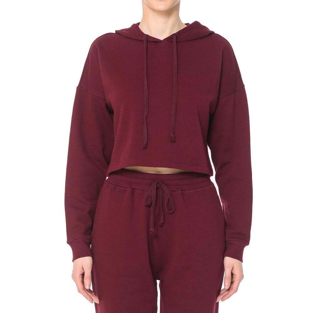 Khanomak Women's Hooded Long Sleeve Sweatshirt Fleece Cropped Pullover
