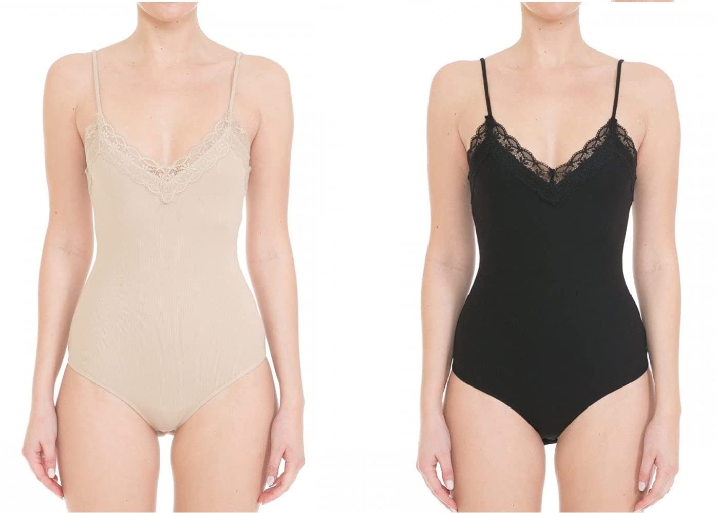 Women's Ribbed Lace Trimmed Camisole Tank Top Bodysuit