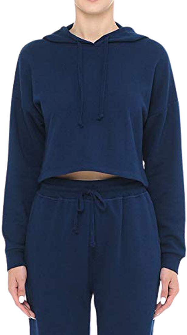 Women's Drawstring Cotton Blend Basic Cropped Fleece Pullover Hoodie