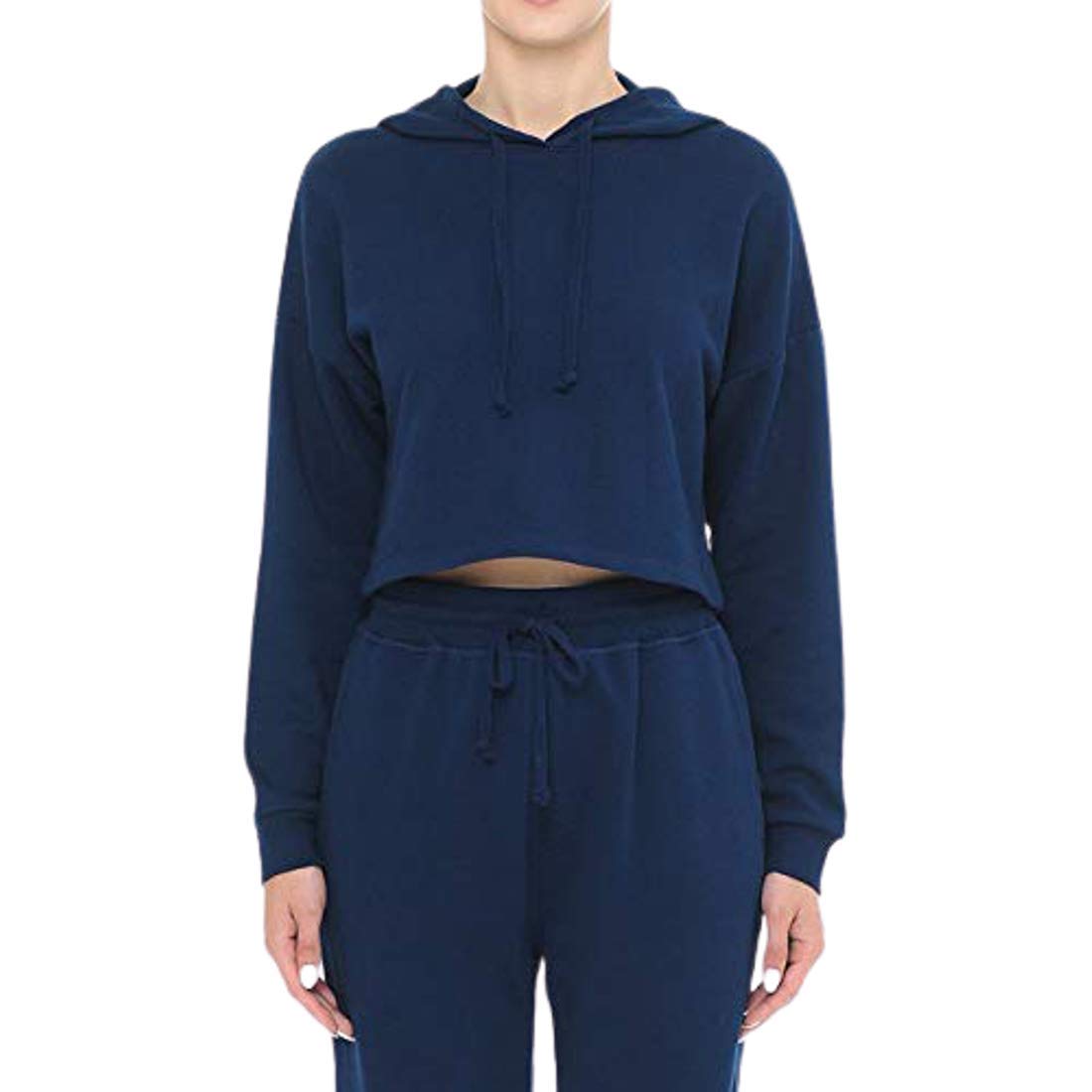 Khanomak Women's Hooded Long Sleeve Sweatshirt Fleece Cropped Pullover