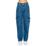 Khanomak Women's Paper Bag High Waisted Baggy Style Skater Denim Jeans