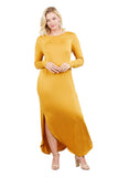 Women's Round Neck Long Sleeve Side Pocket Maxi Dress