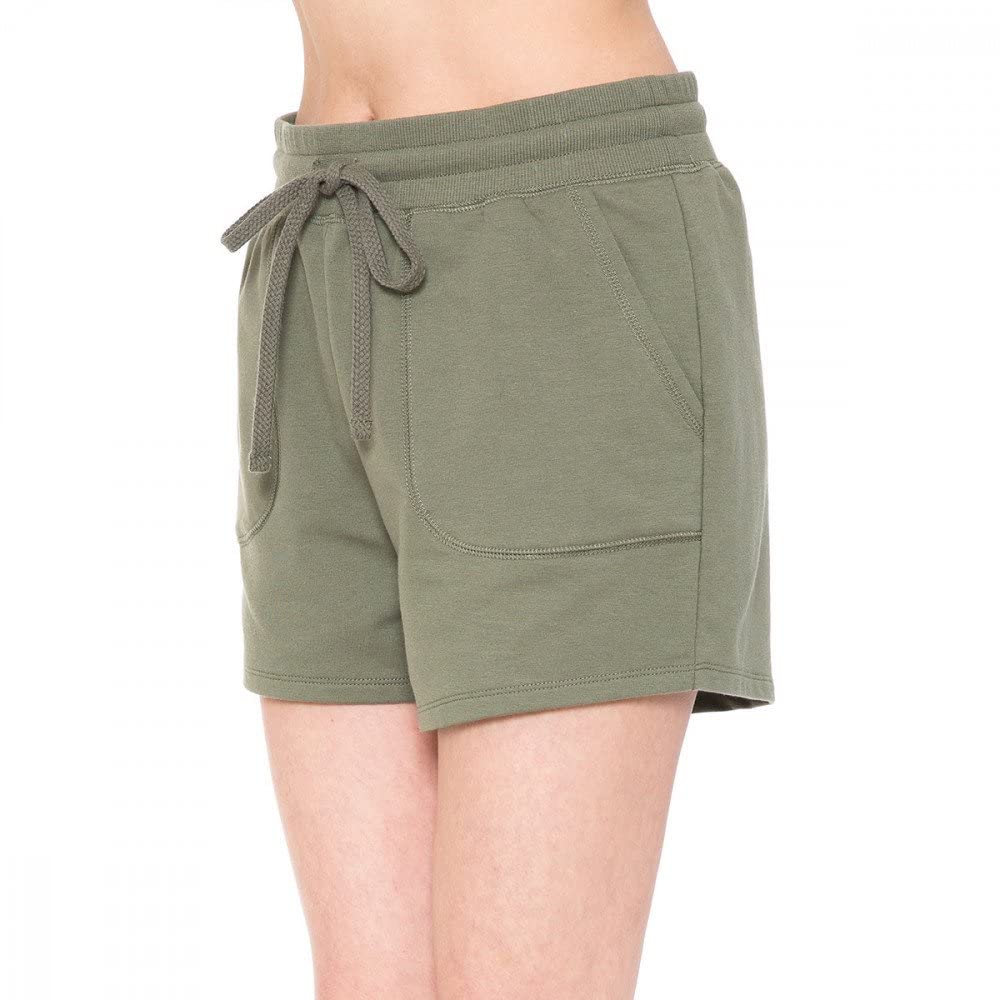 Khanomak Women's French Terry Active Shorts Rib at Waist Pocket Shorts