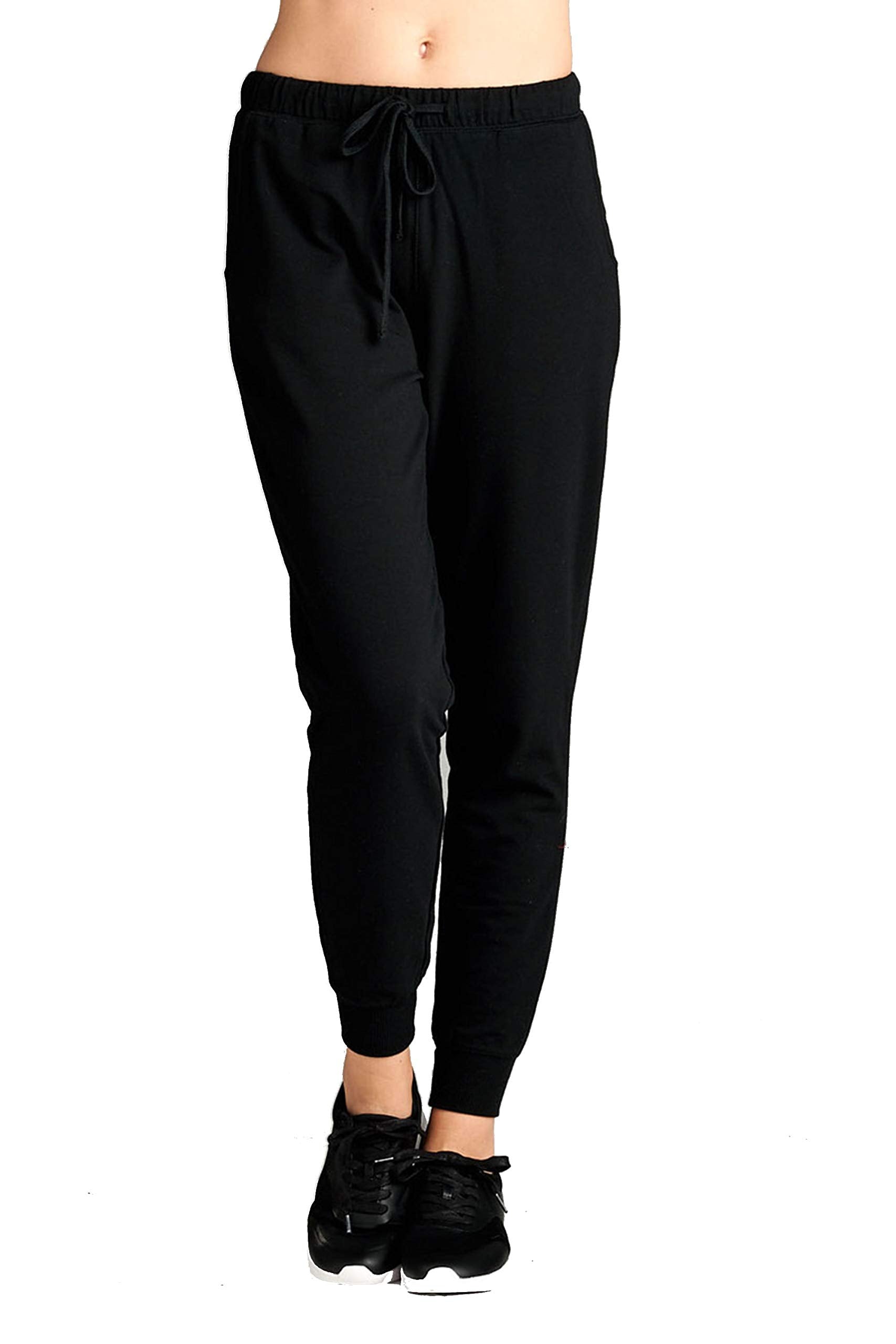 Khanomak Plain Long Drawstring Waist Front Pockets French Terry Joggers1