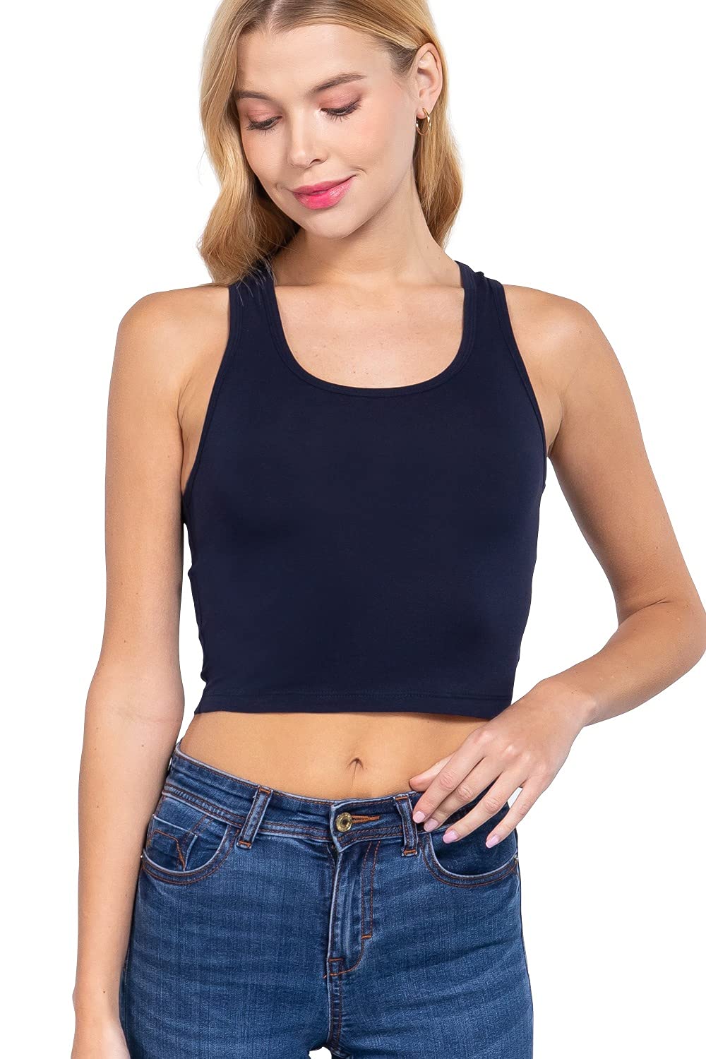 Khanomak Women's Basic Cropped Scoop Neck Tank Top1