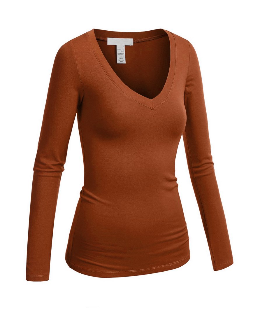 Hollywood Star Fashion Women's Long Sleeve V-Neck Tee Tank Top Shirt