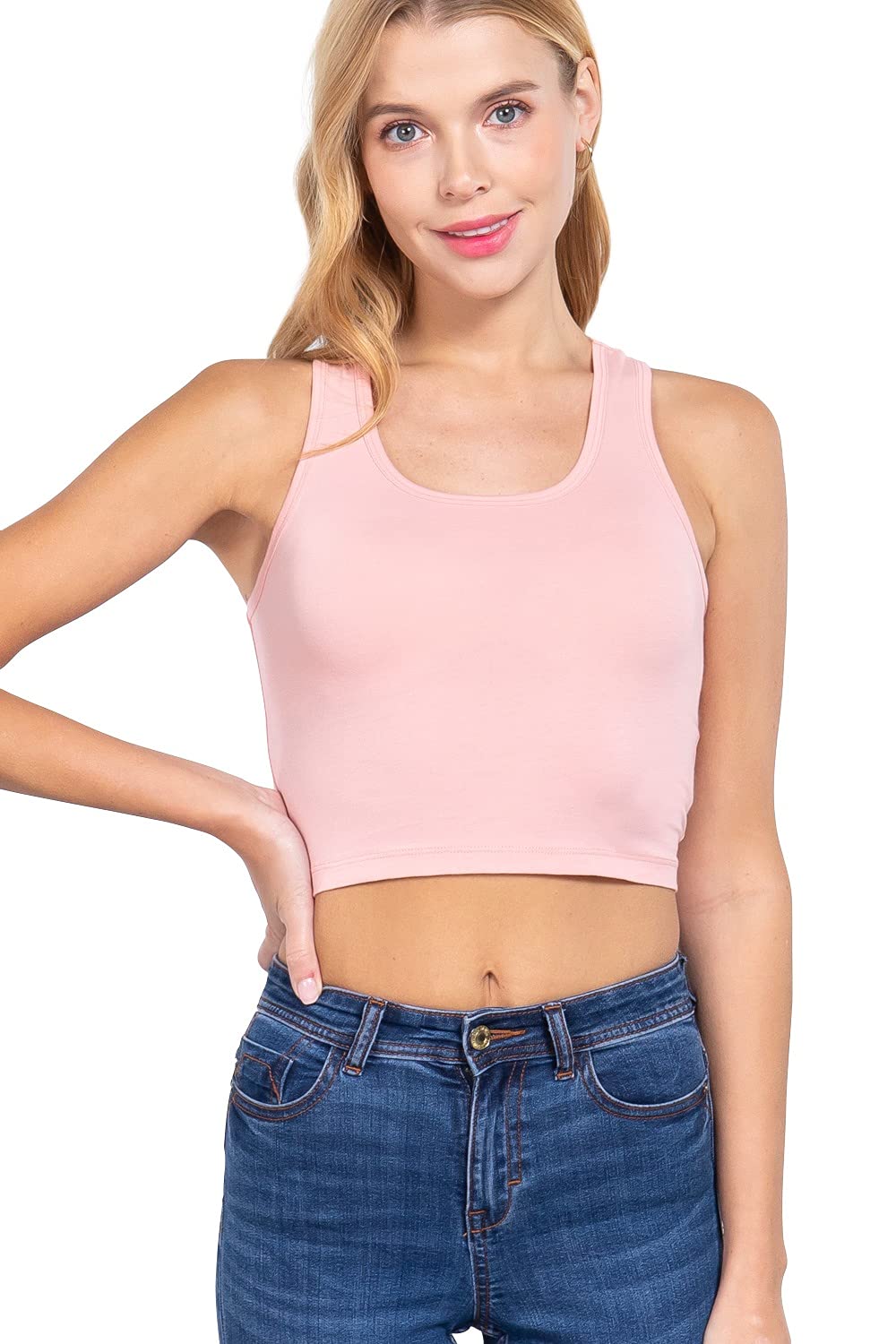 Khanomak Women's Basic Cropped Scoop Neck Tank Top1