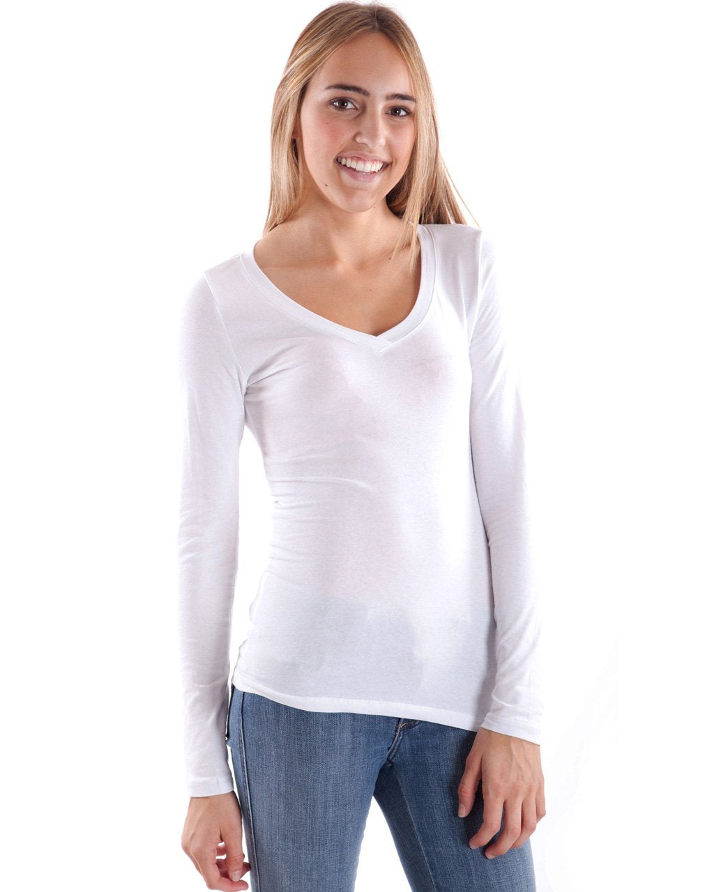 Hollywood Star Fashion Women's Long Sleeve V-Neck Tee Tank Top Shirt