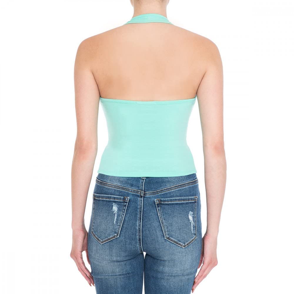 Khanomak Women's Casual Sleeveless Sexy Backless Empire Healter V-Neck Crop Top