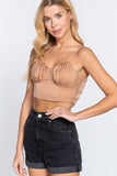 Women's Sleeveless Sweetheart Neck Ribbon Tie Woven Top