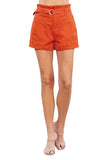 Women's Rolled Up Paperbag Cotton Casual Short with IDE Pocket