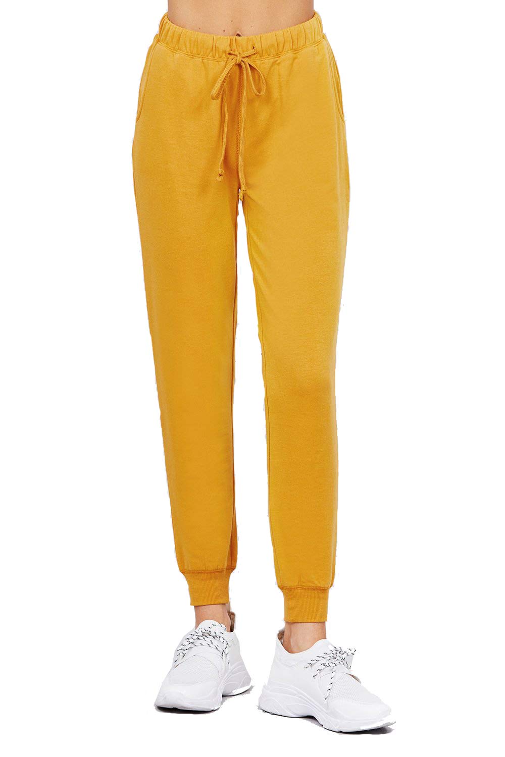 Khanomak Plain Long Drawstring Waist Front Pockets French Terry Joggers1