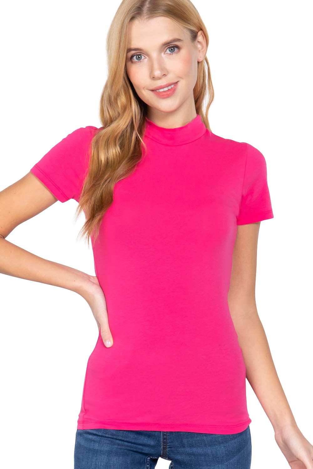 Women's Short Sleeves Mock Neck Jersey Top