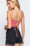 Women's Sleeveless Sweetheart Neck Ribbon Tie Woven Top