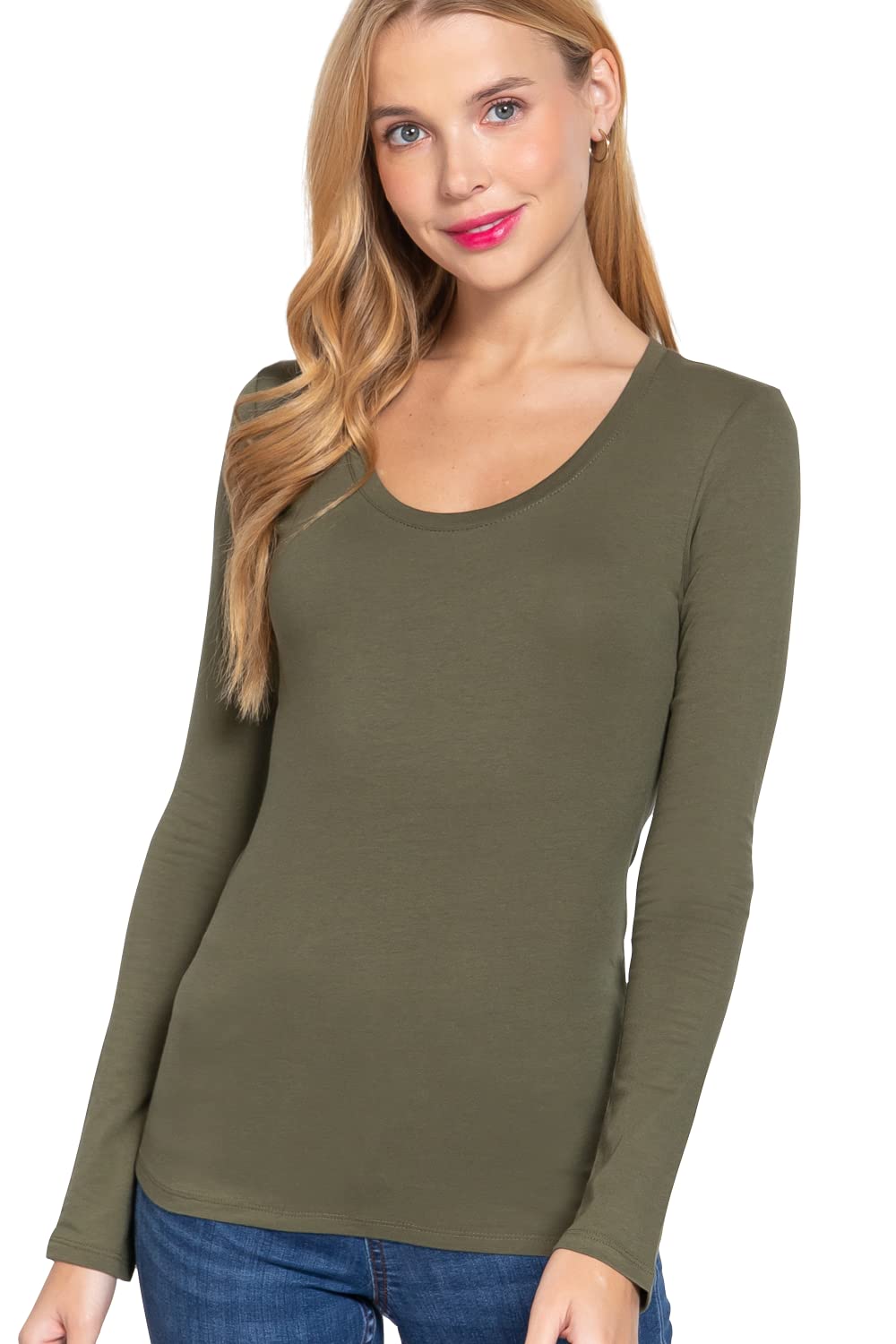 Khanomak Plain Casual Scoop Neck Long Sleeve Tee T-Shirt