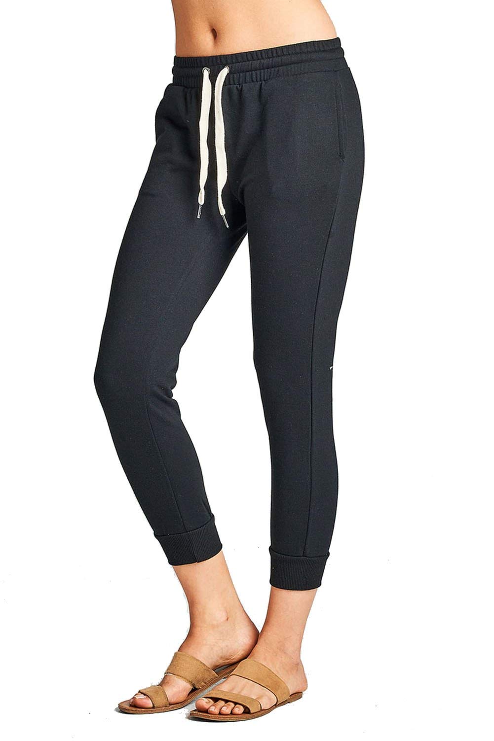Women's Active Yoga French Terry Black Sweatpants Workout Joggers Pants